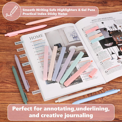 52 PCS Aesthetic Book Annotation Kit 6 Pastel Highlighters and Gel Pens Reading List Bookmarks Sticky Notes Index Tabs Stickers Bible Pages Self-Adhesive Bag for Book Lovers Gifts Book Accessories