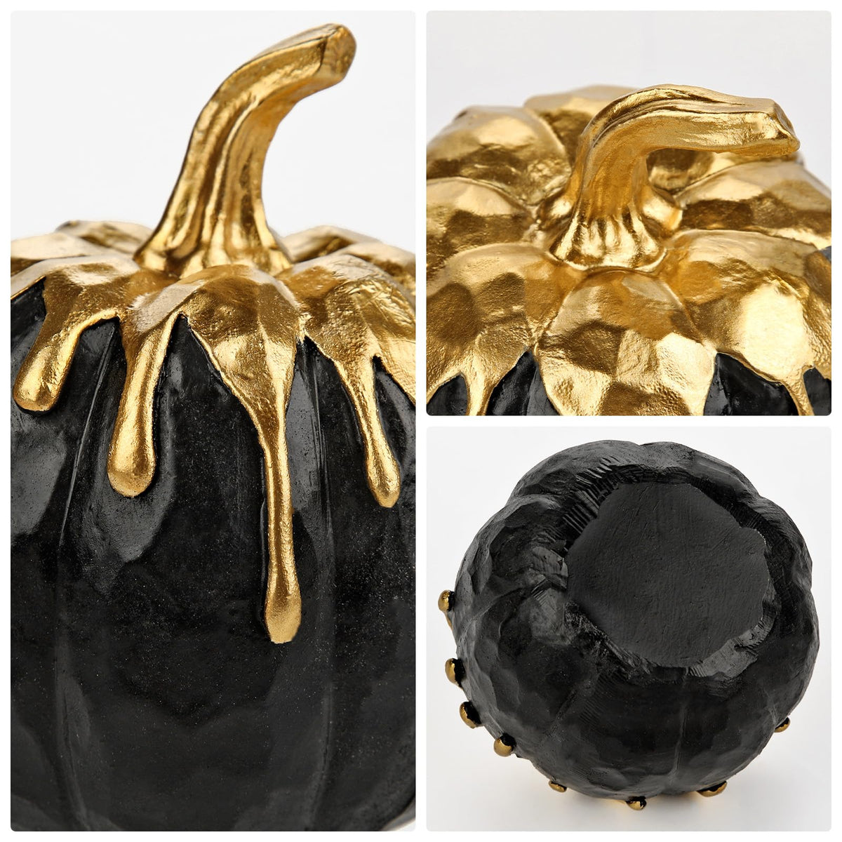 Hollyone Fall Pumpkin Decor 2 PCS Black and Gold Resin Pumpkin Fake Pumpkins for Decorating Figurines Artificial Pumpkins Centerpiece Rustic Farmhouse Halloween Table Fall Decorations for Home
