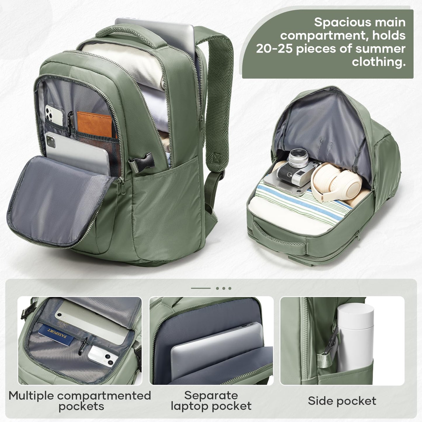 suwasp Large Travel Backpack for Women Men Mochila Airline Approved Carry On Personal Item Backpack Bag Frontier Airlines Personal Item Travel Bag Flight Approved Luggage Backpack - Green