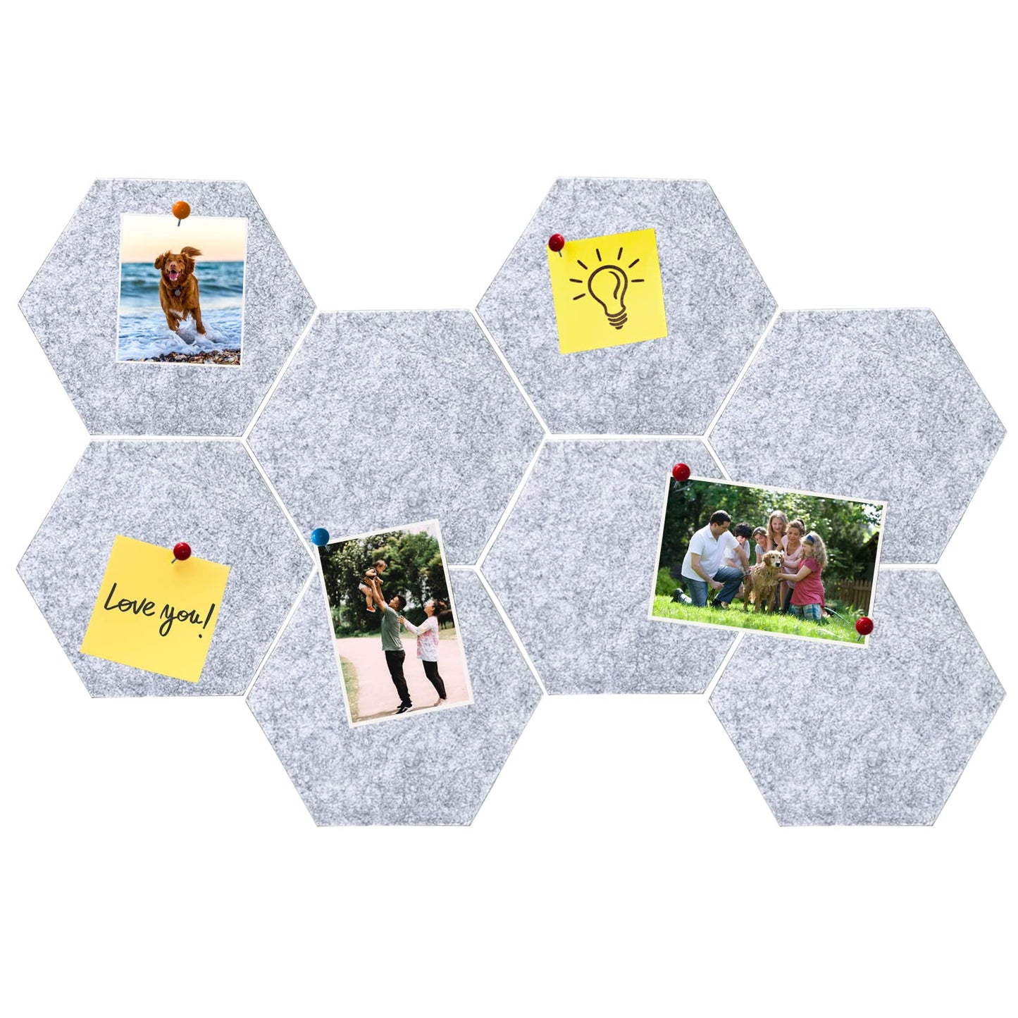 HULAVO 8Pcs Hexagon Felt Cork Board Tiles, Self Adhesive DIY Bulletin Board Pin Board for Office School Home Wall Decor Memos Photos Display (Light Grey)