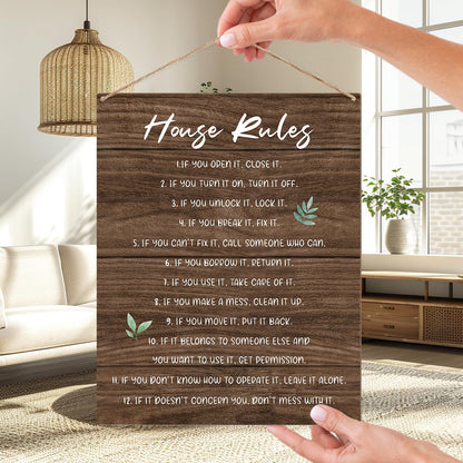 House Wooden Sign, Housewarming Gift For Women Men Friend Coworker, House Rules Sign Wall Sign Hanging Sign House Decorations Living Room Decorations For Home -02