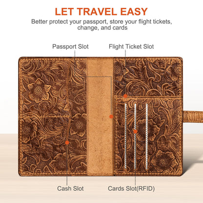 RMAWRAD Genuine Leather Passport Holder Travel Bifold Wallet For Men And Women Slim RFID Blocking Brown