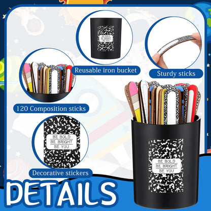 Ireer 122 Pcs Back to School Flip Name Sticks with Box and Sticker for Classroom Talking Flip Sticks Teacher Student Management Grouping Counting Tool Classroom Education Supplies (Combination)