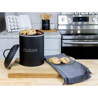 AuldHome Design Black Enamelware Cookie Jar, Large Modern Farmhouse Treats Canister