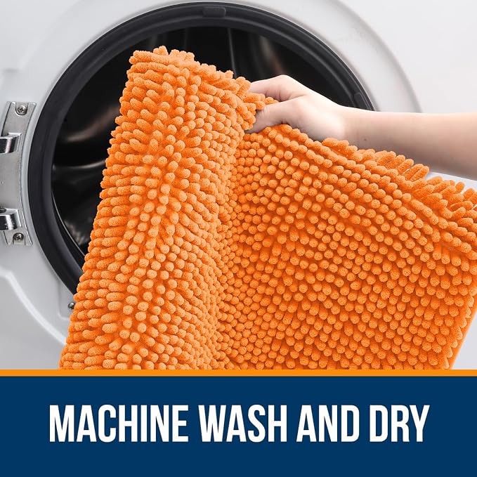 OLANLY Large Bathroom Rugs 50x30, Extra Soft Absorbent Chenille Bath Rugs, Rubber Backing Quick Dry, Machine Washable Bath Mats for Bathroom Floor, Tub and Shower, Home Decor Accessories, Orange
