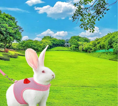 2 Pack Adjustable Bunny Rabbit Harness and Leash Set Breathable Mesh Vest Harness for Rabbits Kitten Ferret Puppy Small Pets Walking Supplies-Grey&Pink,S