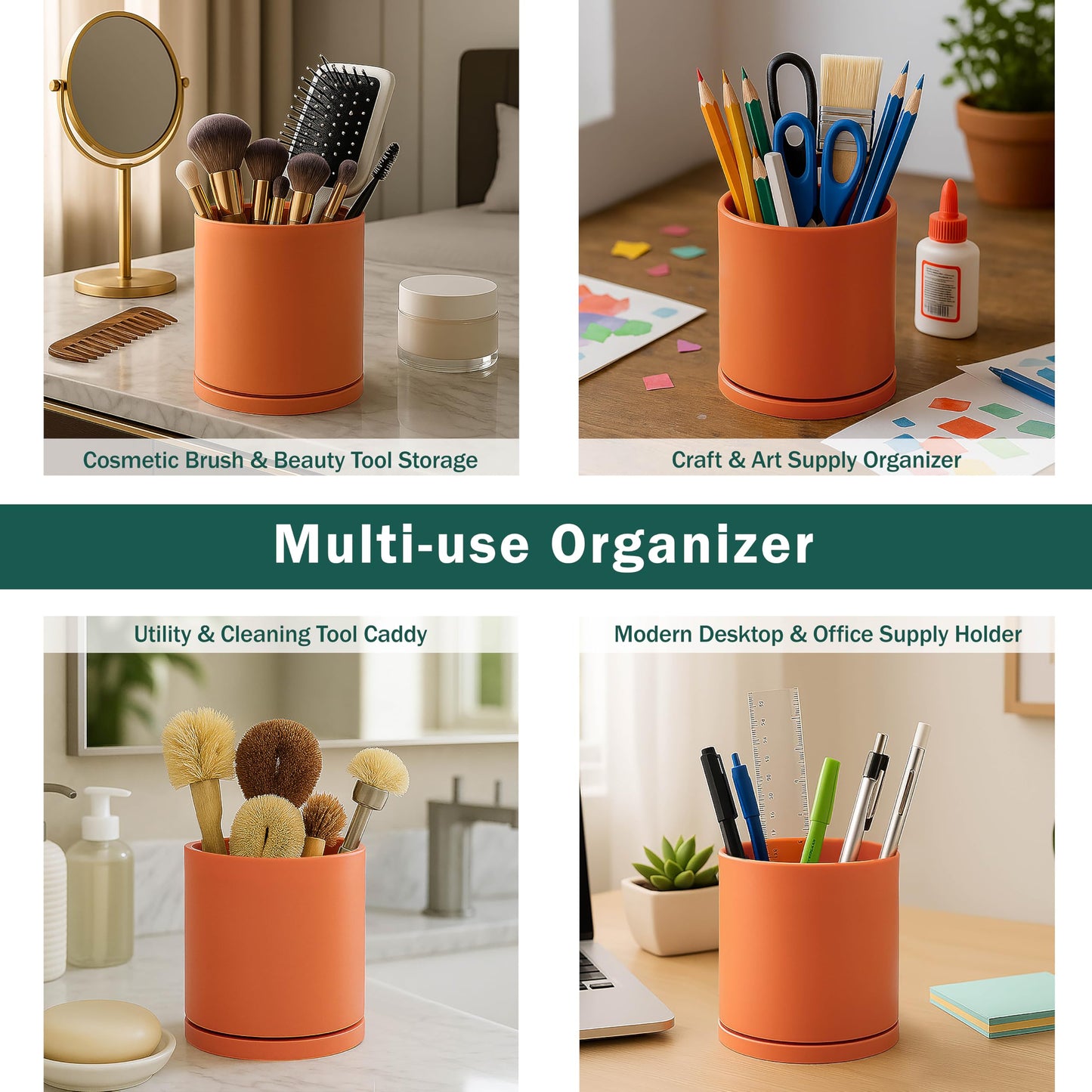 D'vine Dev 360° Rotating Utensil Holder – 7.2" Kitchen Utensil Crock for Countertop, Modern Cooking Tool Organizer for Kitchen Storage & Décor, Pumpkin, 72-X-E-2