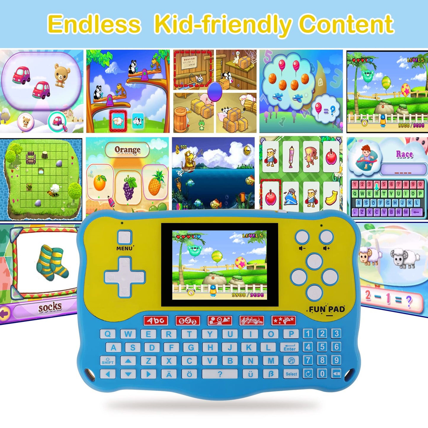 Kids Tablet/Baby Learning Pad with 102 Activities/Toddler Tablet with ABC/Words/Music/Math Interactive Educational Electronic Toys Gifts Handheld Game for Preschool Boys Girls Ages 3-12 (Blue-)
