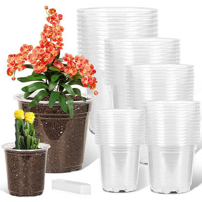 JNYONG 60 Pack 3.5/4/5/6/7 Inch Clear Nursery Pots with Drainage Hole,Variety Sizes Seed Starting Pots Transparent Plastic Plant Pots for Plants Transparency with 50 Plant Labels