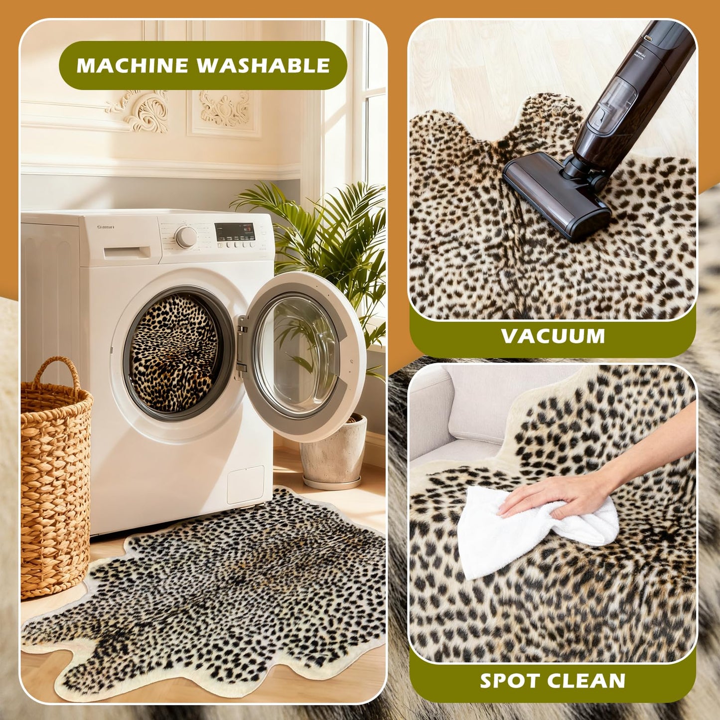 Leopard Print Rug, Faux Cowhide Cheetah Skin Rug Animal Printed Area Rug Carpet for Home Office, Livingroom, Bedroom