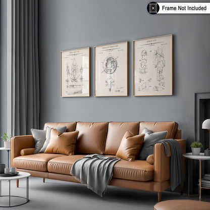 Monem Art 3-Piece Space Blueprint - Suit Patent Print, Spaceship, NASA, Rocket, Astronaut Art - Great Office or Living Room Wall Decor - 8x10 UNFRAMED