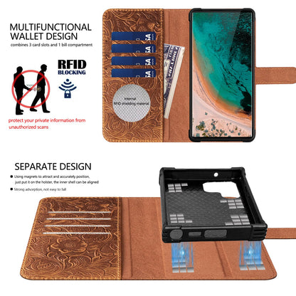 RMAWRAD Leather Case Wallet Compatible with Samsung Galaxy S25 Ultra,Genuine Leather2-in-1Magnetic Detachable Shockproof,Flip Folio Cover with Card Slot, RFID Blocking Dark Brown