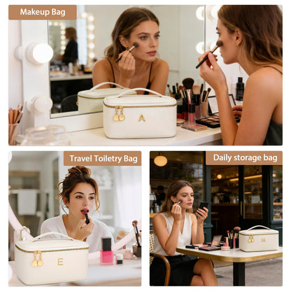 CLOUDWINGS Gifts for Women Travel Makeup Bag Personalized Cosmetic Bag Portable Large Capacity Toiletry Bag(Beige-E)
