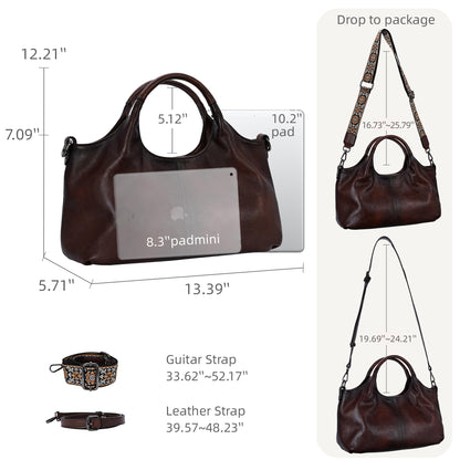 Iswee Genuine Leather Purses for Women Satchel Handbags Crossbody Shoulder Bag Designer Top Handle Bag Hobo Medium Size (Coffee)