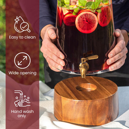 FOODLE Large Glass Drink Dispenser with Spigot - Glass Beverage Dispenser with Stand - Perfect for Parties & Weddings - Pitcher for Lemonade, Water, Sangria, Punch & Juice - Leakproof - 1.72 Gallon