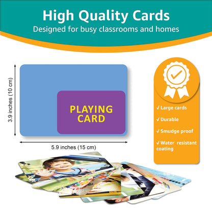 Picture My Picture Verbs, Prepositions and Feelings Flash Card Set– Speech Therapy Tool for Vocabulary, Communication & Thinking, with Activity Guide, Suitable for Education, ESL & ABA – Set of 120