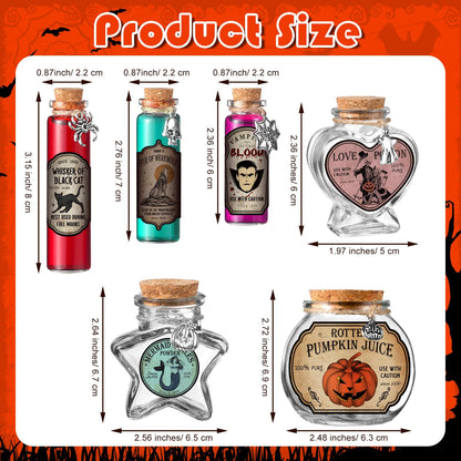 Sliner 180 Pcs Halloween Potion Bottles Set Includes 60 Cork Stoppers Glass Bottles 60 Charms Pendants 60 Apothecary Bottle Labels with a Jute Rope for Party Decoration Gifts Photo Props