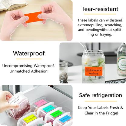 1x2 inch Label Stickers Roll for Thermal Printer 500PCS Colored Removable Freezer Labels Waterproof Blank Sticker Labels to Write on for Food Containers and Jars, Fluorescent Orange