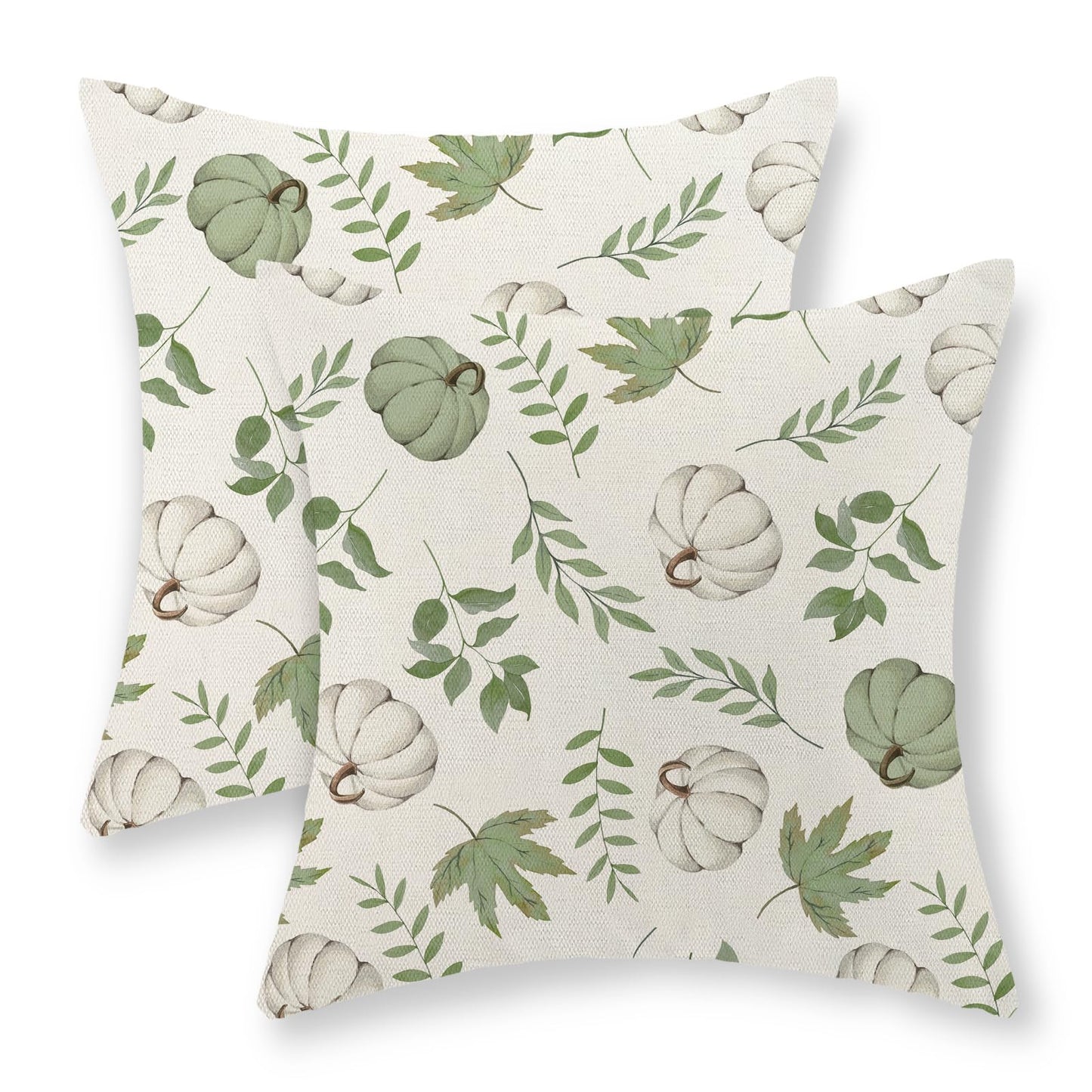 Gohdiwh Fall Pillow Covers 18x18 Set of 2 Sage Green Pumpkin Maple Leaf Fall Decor Pillowcase Autumn Thanksgiving Decorations Outdoor Throw Pillow Covers Linen Farmhouse Cushion Case for Couch Home