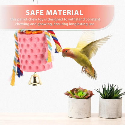 Bird Beak Grinding Stone with Bell for Parrots and Parakeets Natural Mineral Block Chew for Bird Beak Health Mental Stimulation and Cage Hanging Fun
