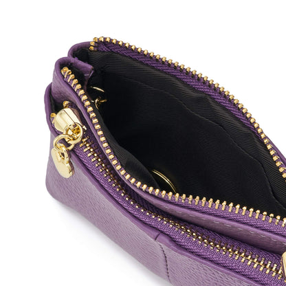 ZOOEASS Coin Purse Women Genuine Leather Zip Mini Purse With Key Ring Triple Zipper Card Holder Wallet(Lavender)