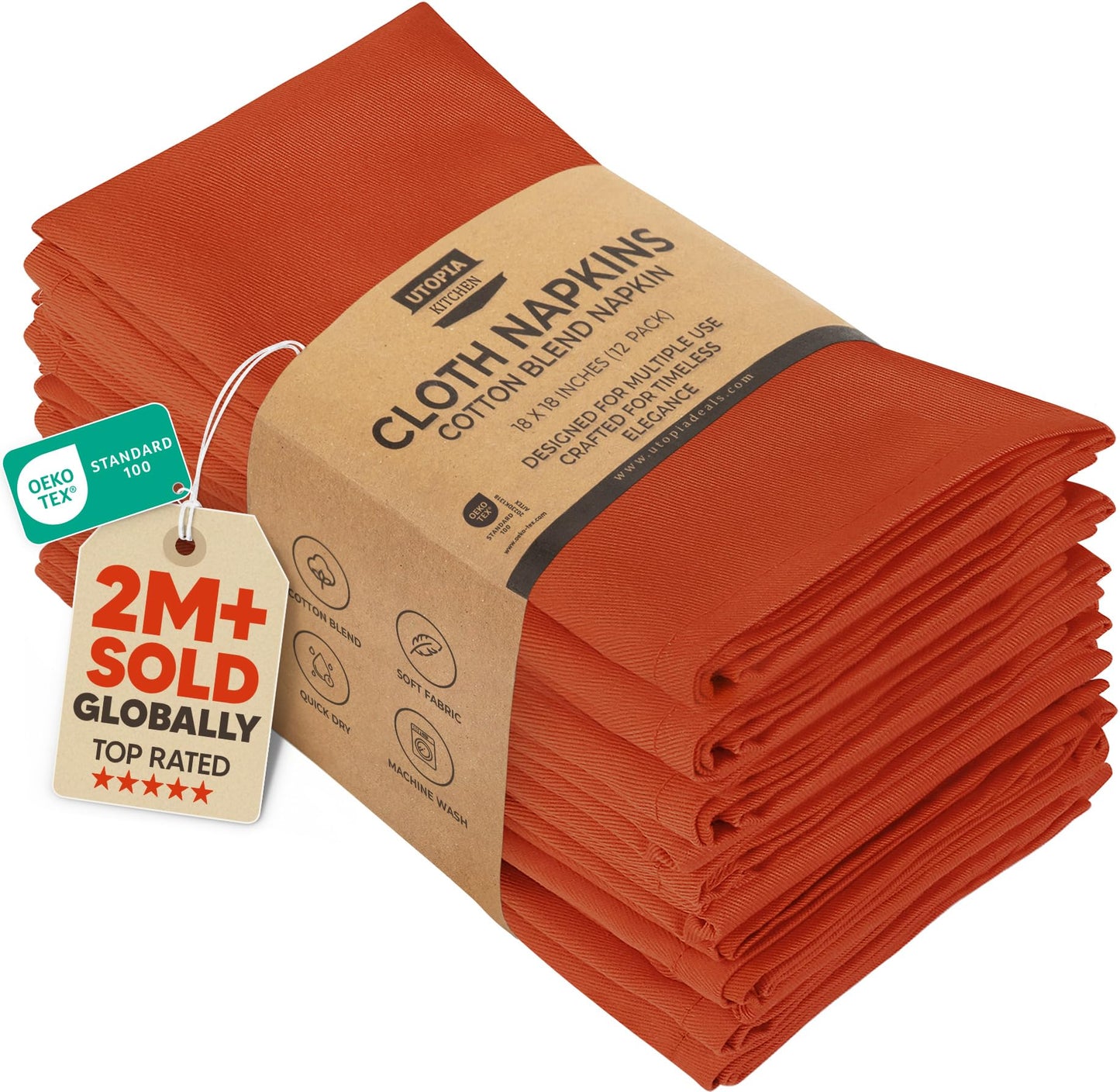 Utopia Kitchen Orange Cloth Napkins [12 Pack, 18x18 Inch] Absorbent Cotton Blend Washable and Reusable for Halloween, Thanksgiving, Dinner, Restaurant, Lunch, Wedding and Hotel