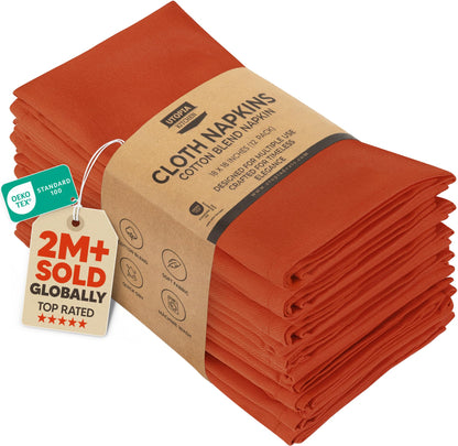 Utopia Kitchen Orange Cloth Napkins [12 Pack, 18x18 Inch] Absorbent Cotton Blend Washable and Reusable for Halloween, Thanksgiving, Dinner, Restaurant, Lunch, Wedding and Hotel