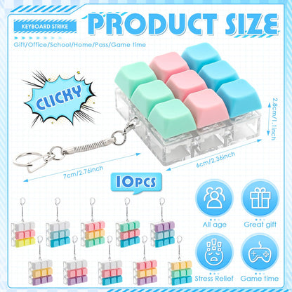 Halloscume 10 Pcs Keyboard Adult Fidget Clicker 9-in-1keyboard Fidget Keychain Cube Mechanical Key Button Clicker Stress Relief Gift for Office Home to Pass The Time (Macaron Color)