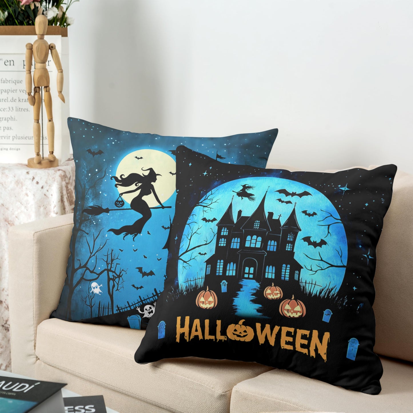 Kwlegh Halloween Pillow Covers 18x18 Set of 2 Witch Castle Throw Pillow Covers Horror Full Moon Night Pillow Case Bat Ghost Pumpkin Cushion Case for Holiday Party Home Decor Couch Sofa