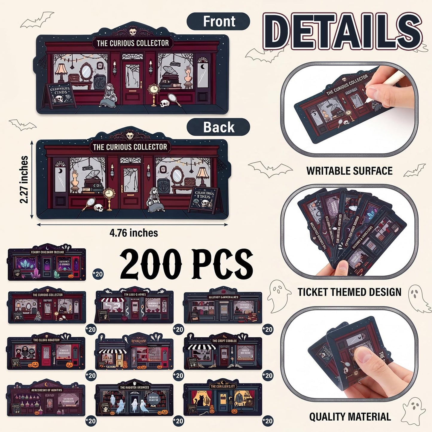 Gersoniel 200 Pcs Halloween Gothic Bookmarks Dark Retro Magic Spooky Haunted Shop Paper Bookmarks with Pumpkin Ghost Witchy for Book Lovers Dark Academia Reading Markers Halloween Party Favors Gifts