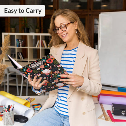 SKYDUE 1 Inch 3-Ring Binder with Clipboard, PU Binder with 5 Dividers, Notepad, Stickers & Pockets for Work and School - Aesthetic Binder (Letter Size)
