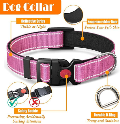 LOBEVE No Pull Dog Harness, Collar & Leash Set | Includes Dog Seat Belt, Collapsible Bowls & Poop Bag Dispenser. Ideal for Training, Walking, Hiking. Fits Small to Large Dogs(Pink-L)