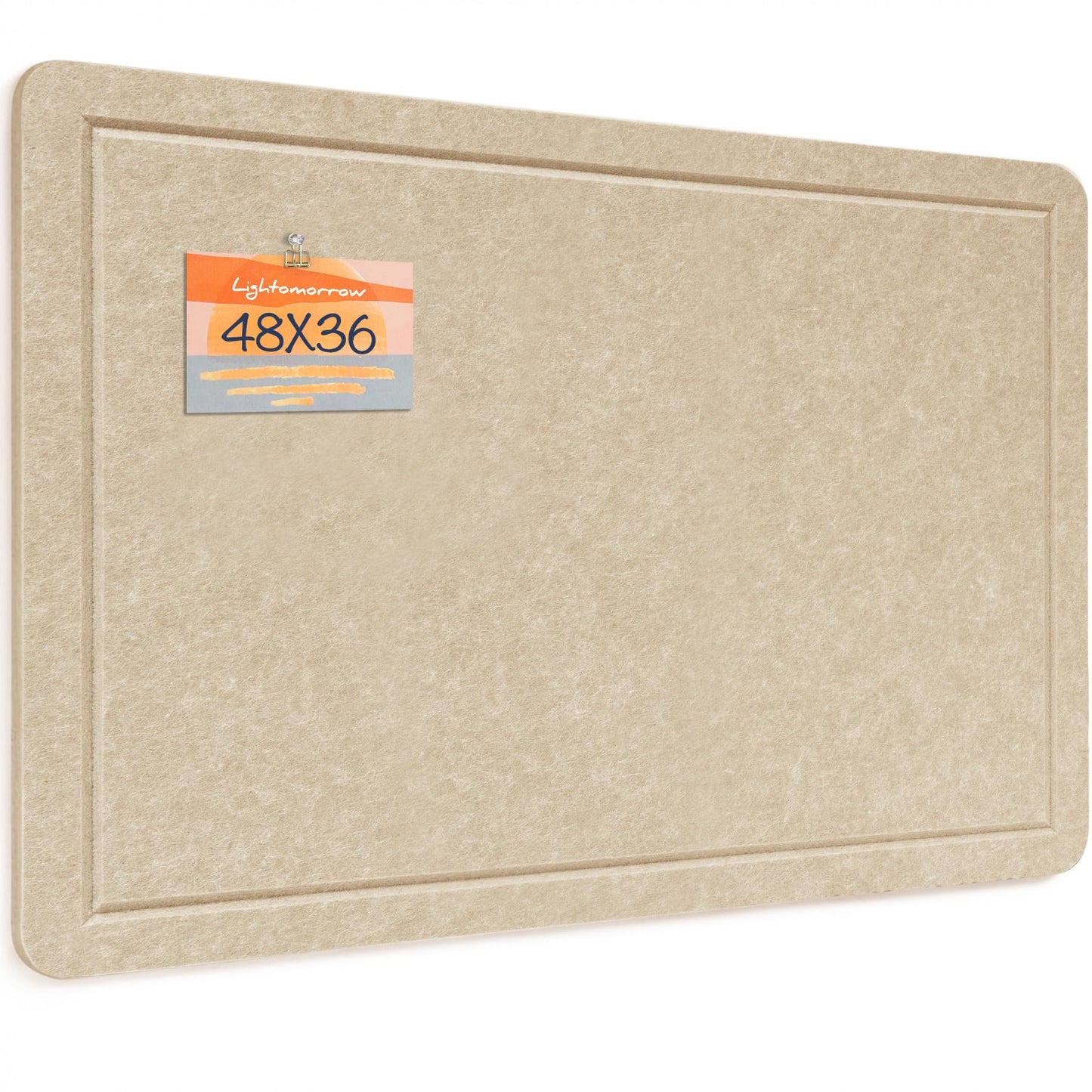 Lightomorrow Large Bulletin Board, 48 x 36 Inches Cork Board Alternative Decorative Felt Pin Board with Safe Removable Adhesives & 20 Push Pins for Home Office Classroom Walls-Khaki