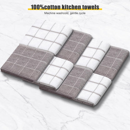Oven Mitts Kitchen Towels Dishcloths with Pot Holders Sets 12PCS, Dish Towels Sets, Oven Gloves Pot Pads Heat Resistant 500 Degrees with Non-Slip Silicone Surface for Cooking Baking Grilling-Grey