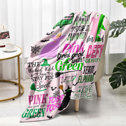 50'' x 40'' Elphaba Hat Glinda Witch Pink Flannel Blanket, Magic Movie Land Blanket, Evil Gift Queen Throw Broom, All Seasons Warm Cozy Soft Blanket for Sofa Chair Bed Halloween Women Fans 3