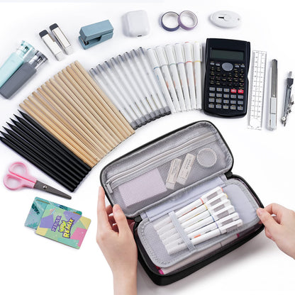 WEMATE Back to School Pencil Case - Large Pencil Pouch with Zipper Organizer for College, High School, Cute Waterproof Pencil Bag, Pencil Box for Teachers Black