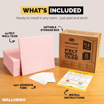 Cork Board for Office, 59" x 36" | 15 Pack | Cork Board Tiles, Large Vision Board, Wall Board, Large Corkboard, Cork Panel, Felt Wall Panels, Cork Panels, Corkboard Roll (Pink)