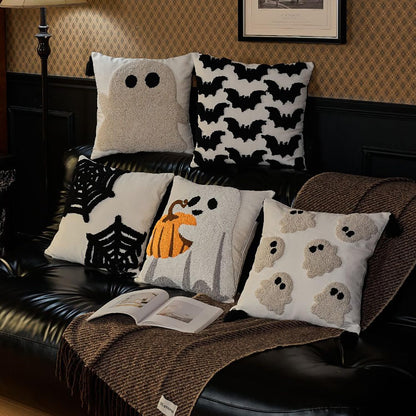 OFDNE Halloween Pillow Covers 18x18 inch Cute White Ghost Fall Throw Pillow Cases Soft Plush Faux Fur Wool Couch Cushion Case for Chair Sofa Bedroom Living Room Home Decor Autumn