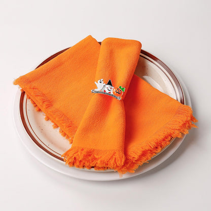 Thanksgiving Washable Cloth Napkins Bulk, Reusable Absorbent Soft Napkins Set of 8 with Elegant Fringe for Dinner, Weddings Decorations, Family Event Parties(8 Pack,Orange)