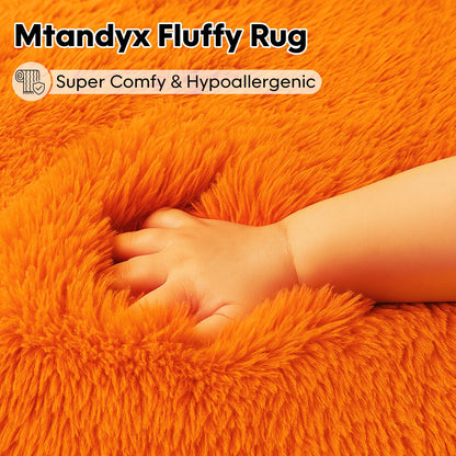 Mtandyx 5x7 Plush Fluffy Area Rugs, Large Soft Carpet, Upgraded Non-Slip Rectangular Rug for Living Room, Bedroom, Kids Room, Dorm,Modern Home Decor Aesthetic,Orange.