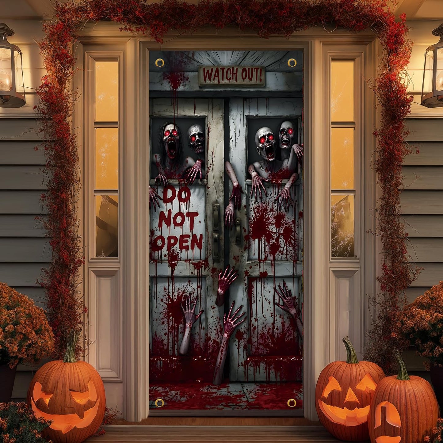 Halloween Terror Theme Door Cover, DO NOT OPEN Theme Door Cover, Scary Bloody Door Banner for Halloween Spooky Party Decorations, 71x35 Inch (NOT OPEN A)