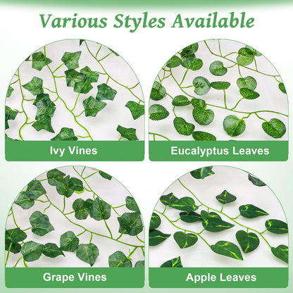 Folmywy 4 Pack Artificial Hanging Plants Vines with Pot Fake Vine Potted Plant Mixed Greenery Leaves Plant Theme Classroom Decoration for Indoor Outdoor Living Room Office Shelf