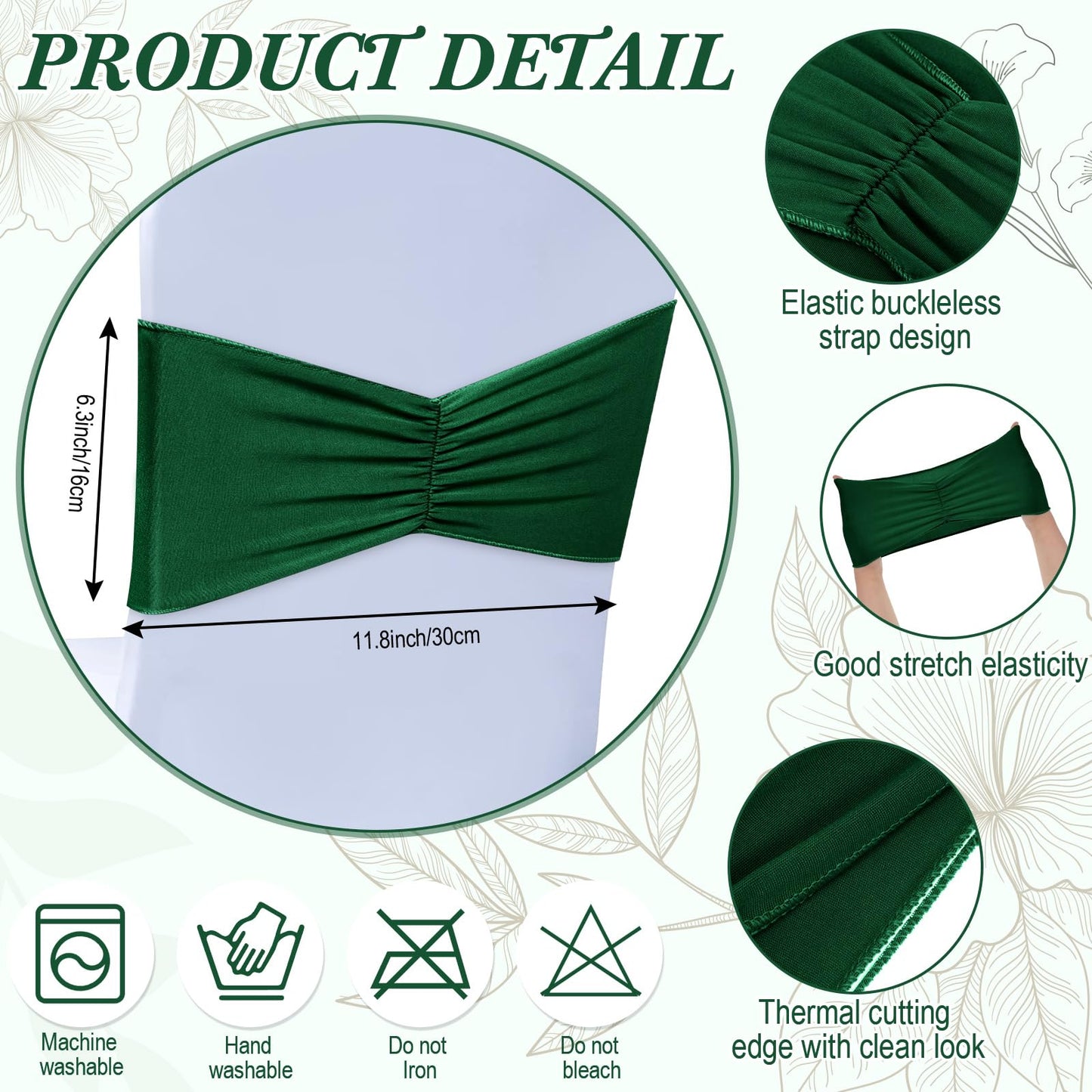 Moukeren 150 Pcs Spandex Chair Sashes Bows Bands Chair Covers Decorations Elastic Ribbon Seat Ties for Wedding Birthday Party Banquet Hotel Events Ceremony(Green)