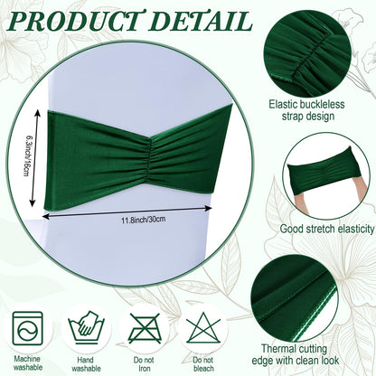 Moukeren 150 Pcs Spandex Chair Sashes Bows Bands Chair Covers Decorations Elastic Ribbon Seat Ties for Wedding Birthday Party Banquet Hotel Events Ceremony(Green)