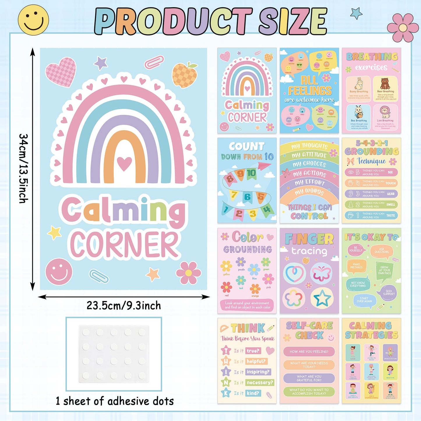 12Pcs Calming Corner Posters for Classroom Calm Down Pastel Emotions Feeling Poster for Kids Inspirational Back to School Wall Decor Motivational Mental Health Posters for Office Home Teacher Supplies