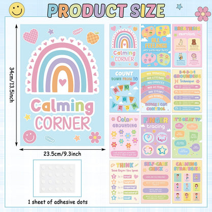 12Pcs Calming Corner Posters for Classroom Calm Down Pastel Emotions Feeling Poster for Kids Inspirational Back to School Wall Decor Motivational Mental Health Posters for Office Home Teacher Supplies