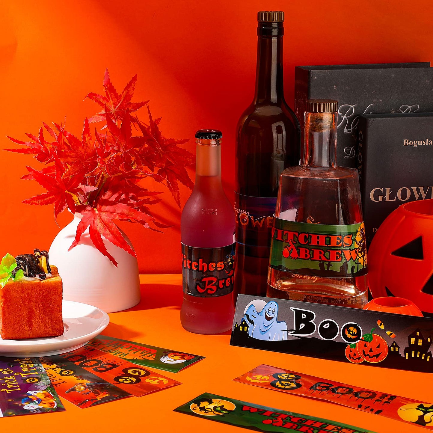 Marspark 80 Pieces Halloween Water Bottle Labels Ghost Witches Pumpkin Wrap Stickers Bottle Wrappers Halloween Party Supplies Decor Waterproof Colorful Party Water Bottle Label Sticker, 8.5 x 2 Inches