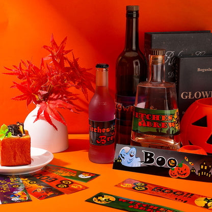Marspark 80 Pieces Halloween Water Bottle Labels Ghost Witches Pumpkin Wrap Stickers Bottle Wrappers Halloween Party Supplies Decor Waterproof Colorful Party Water Bottle Label Sticker, 8.5 x 2 Inches
