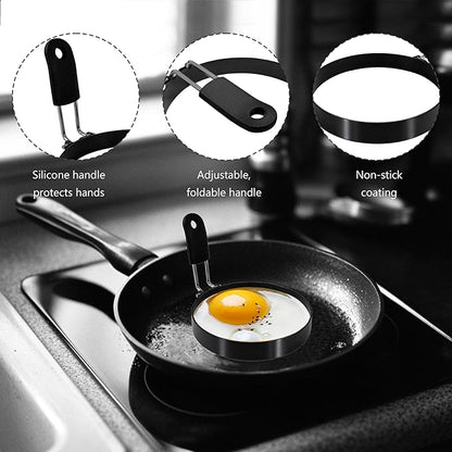 4-Pack 3.5'' Egg Rings Set with Silicone Handle, Stainless Steel Egg Cooking Rings,Nonstick，For Frying Eggs and English Muffins Pancake, Egg Mold Shaper For Breakfast