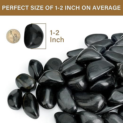 NUPICK 45lb Black River Rocks for Outdoor Landscaping, 1-2 Inch Pebbles for Indoor Plants, Natural Polished Aquarium Gravel, Decorative Rocks for Succulent, Garden, Vases Fillers, Bird Baths